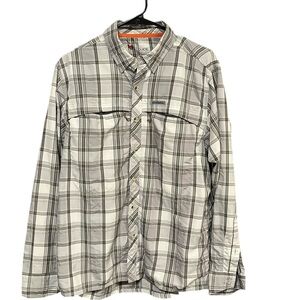 Simms guide series men’s fishing shirt M gray plaid chest pockets long sleeve